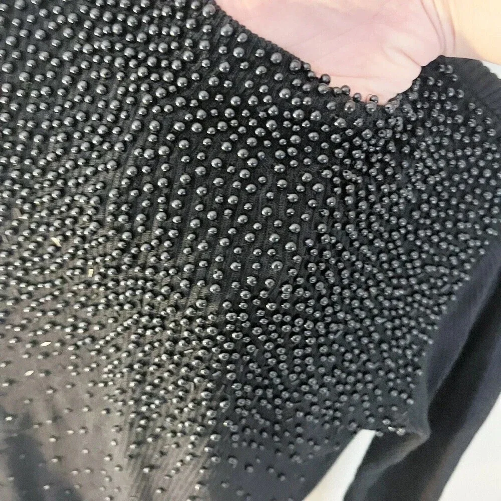 Le Gary Black Beaded Sweater Women's Medium Knit Mock Neck Long Sleeve Italy